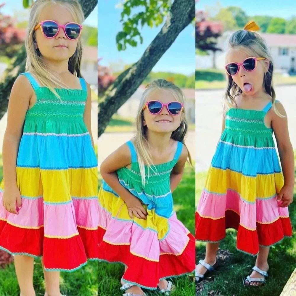 Mini Boden 6-7 Tiered Color Block Sundress